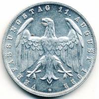 (1922j) Монета Германия Веймарская республика 1922 год 3 марки    XF