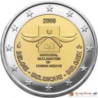 (004) Монета Бельгия 2008 год 2 евро "60 лет Всеобщей декларации прав человека"  Биметалл  PROOF