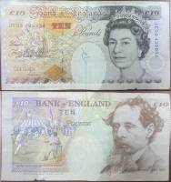  Банкнота Великобритания 1993 год 10 фунтов Елизавета II Чарльз Диккенс   VF