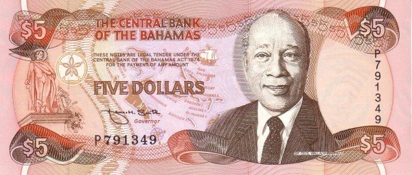  Банкнота Багамские острова 1995 год 5     UNC