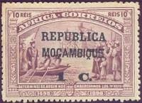 (№1913-139) Марка Мозамбик 1913 год "Флот Васко да Гамы на бегу по Африке штамп", Гашеная