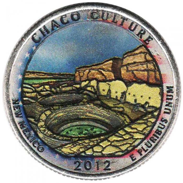 (012d) Монета США 2012 год 25 центов &quot;Чако&quot;  Вариант №2 Медь-Никель  COLOR. Цветная
