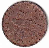(1946) Монета Новая Зеландия 1946 год 1 пенни "Георг VI"  Бронза  VF