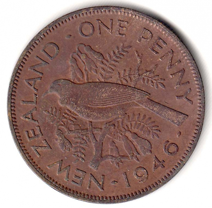 (1946) Монета Новая Зеландия 1946 год 1 пенни &quot;Георг VI&quot;  Бронза  VF