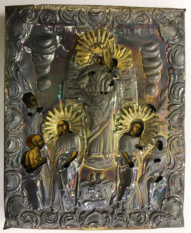 Икона Богоматери &quot;Всех скорбящих Радость&quot;, серебро 84, XIX век (сост. на фото)