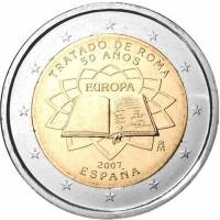 (002) Монета Испания 2007 год 2 евро "Римский договор 50 лет"  Биметалл  UNC