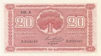 (1922 Litt A) Банкнота Финляндия 1922 год 20 марок    UNC
