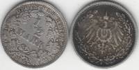 1906F Монета Германия Пруссия 1/2 марки  Серебро Ag 900  XF