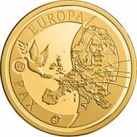 (12) Монета Бельгия 2015 год 50 евро "70 лет мира в Европе"  Золото Au 999  PROOF