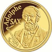 (11) Монета Бельгия 2014 год 50 евро "Адольф Сакс"  Золото Au 999  PROOF