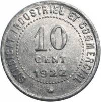 (№1922) Монета Франция 1922 год 10 Centimes (Торговая палата)