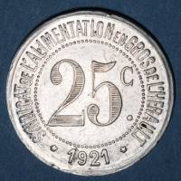 (№1921) Монета Франция 1921 год 25 Centimes (Питание)