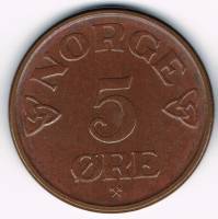 () Монета Норвегия 1952 год 5  ""   Бронза  UNC