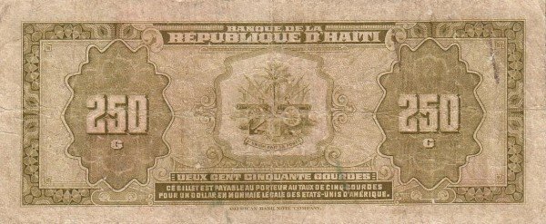  Банкнота Гаити 1988 год 250     UNC