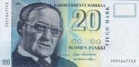 (1993) Банкнота Финляндия 1993 год 20 марок "Вяйнё Линна" Hamalainen - Heinonen  UNC
