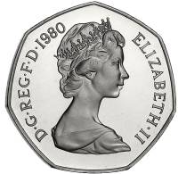 1980 Монета Великобритания 50 пенсов Елизавета II  Медь-Никель  UNC