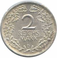 (1925d) Монета Германия Веймарская республика 1925 год 2 марки   Ветки дуба  VF