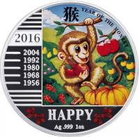 2016 Монета Дем Республика Конго 240 франков Год обезьяны  Серебро Ag 999  PROOF Коробка