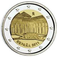 (005) Монета Испания 2011 год 2 евро "Альгамбра, Хенералифе, Альбасин"  Биметалл  UNC