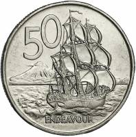 (1967) Монета Новая Зеландия 1967 год 50 центов "Индевор. Корабль Кука"  Медь-Никель  XF