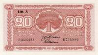 (1922 Litt A) Банкнота Финляндия 1922 год 20 марок    UNC