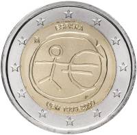 (003) Монета Испания 2009 год 2 евро "Экономический союз 10 лет"  Биметалл  UNC