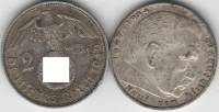 1936e Монета Германия 2 марки Пауль Гинденбург  Серебро Ag 900  XF