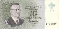 (1963 Litt A) Банкнота Финляндия 1963 год 10 марок  Karjalainen - Helenius  UNC