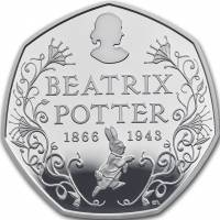 (№2016) Монета Великобритания 2016 год 50 Pence (150-летию Беатрикс Поттер - серебро Piedfort)