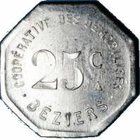 (№1920) Монета Франция 1920 год 25 Centimes (Кооперативный ДЕЗ Demobilises)