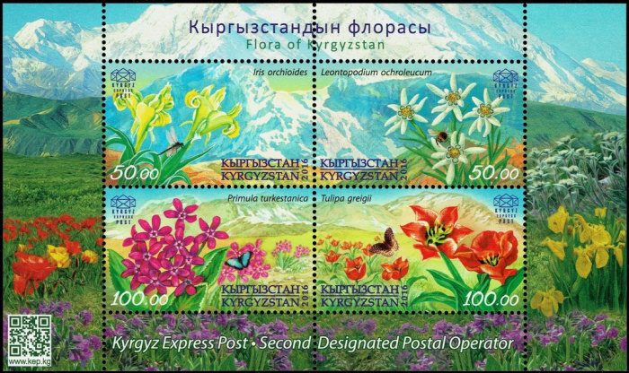 (2016-) Блок марок Киргизия &quot;Флора Кыргызстана МС&quot;  ☉☉ - марка гашеная в идеальном состоянии, без на