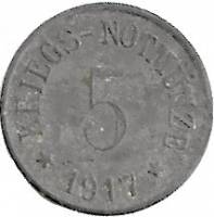(№1917) Монета Германия 1917 год 5 Pfennig (5 Пфеннигов Бад Райхенхале)