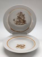 Тарелки суповые детские 2 шт Медведь и лиса Красный фарфорист Грузино СССР винтаж