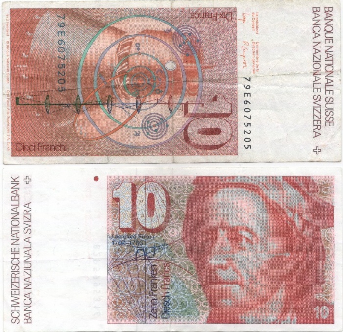 (1979) Банкнота Швейцария 1979 год 10 франков &quot;Леонард Эйлер&quot; Wyss - Languetin  VF