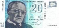 (1993 Litt A) Банкнота Финляндия 1993 год 20 марок "Вяйнё Линна" Ollila - Koivikko  UNC