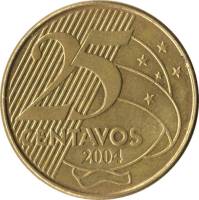  Монета Бразилия 2003 год 25     Сталь-Латунь  UNC