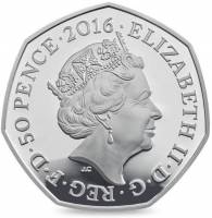 (№2016) Монета Великобритания 2016 год 50 Pence (Питер Кролик - Серебро)