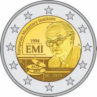 (023) Монета Бельгия 2019 год 2 евро "Европейский валютный институт. 25 лет"  Биметалл  UNC