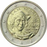 (003) Монета Сан-Марино 2006 год 2 евро "Христофор Колумб"  Биметалл  UNC