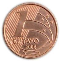  Монета Бразилия 2003 год 1     Сталь, покрытая медью  UNC