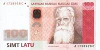 (2007) Банкнота Латвия 2007 год 100 лат "Кришьянис Барон"   UNC