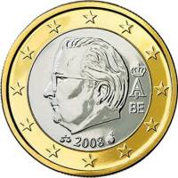 (2008) Монета Бельгия 2008 год 1 евро  3 тип. портрет короля изменён Биметалл  UNC