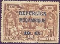 (№1913-135) Марка Мозамбик 1913 год "Флот Васко да Гамы на Словению штамп", Гашеная