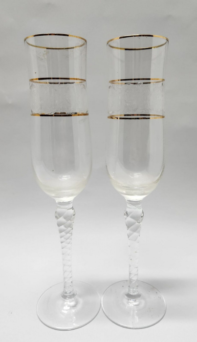 Бокалы для шампанского хрусталь  позолота лазерная резка 2 шт (сост. на фото)