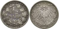 1905J Монета Германия Пруссия 1/2 марки  Серебро Ag 900  VF