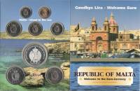 (1993-2003, 8 монет) Набор монет Мальта 1998-2003 год "Присоединение к евро"   Буклет