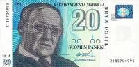 (1993 Litt A) Банкнота Финляндия 1993 год 20 марок "Вяйнё Линна" Ollila - Heinonen  UNC