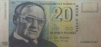 (1993) Банкнота Финляндия 1993 год 20 марок "Вяйнё Линна" Hamalainen - Koivikko  UNC