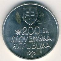 () Монета Словакия 1996 год 200  ""   Биметалл (Серебро - Ниобиум)  UNC