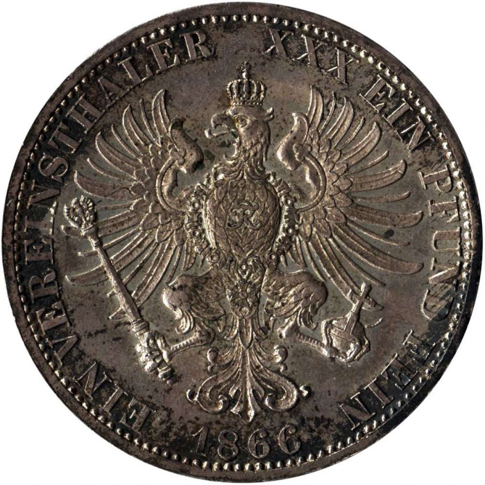 () Монета Германия (Пруссия) 1866 год   &quot;&quot;   Серебро Ag 900  XF